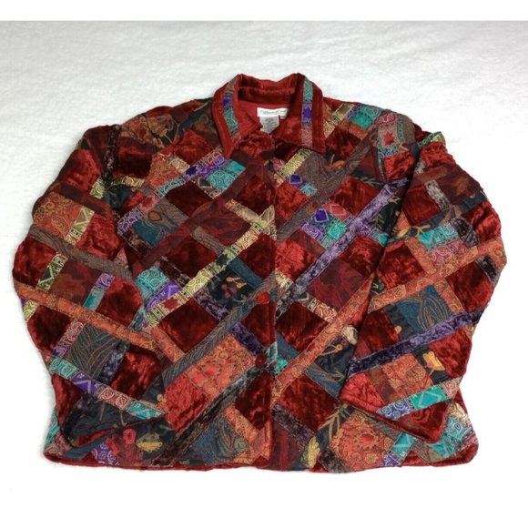 Coldwater Creek Jackets & Blazers - Coldwater Creek Quilted Patchwork Velvet Art Eclectic Jacket Blazer Womens Small